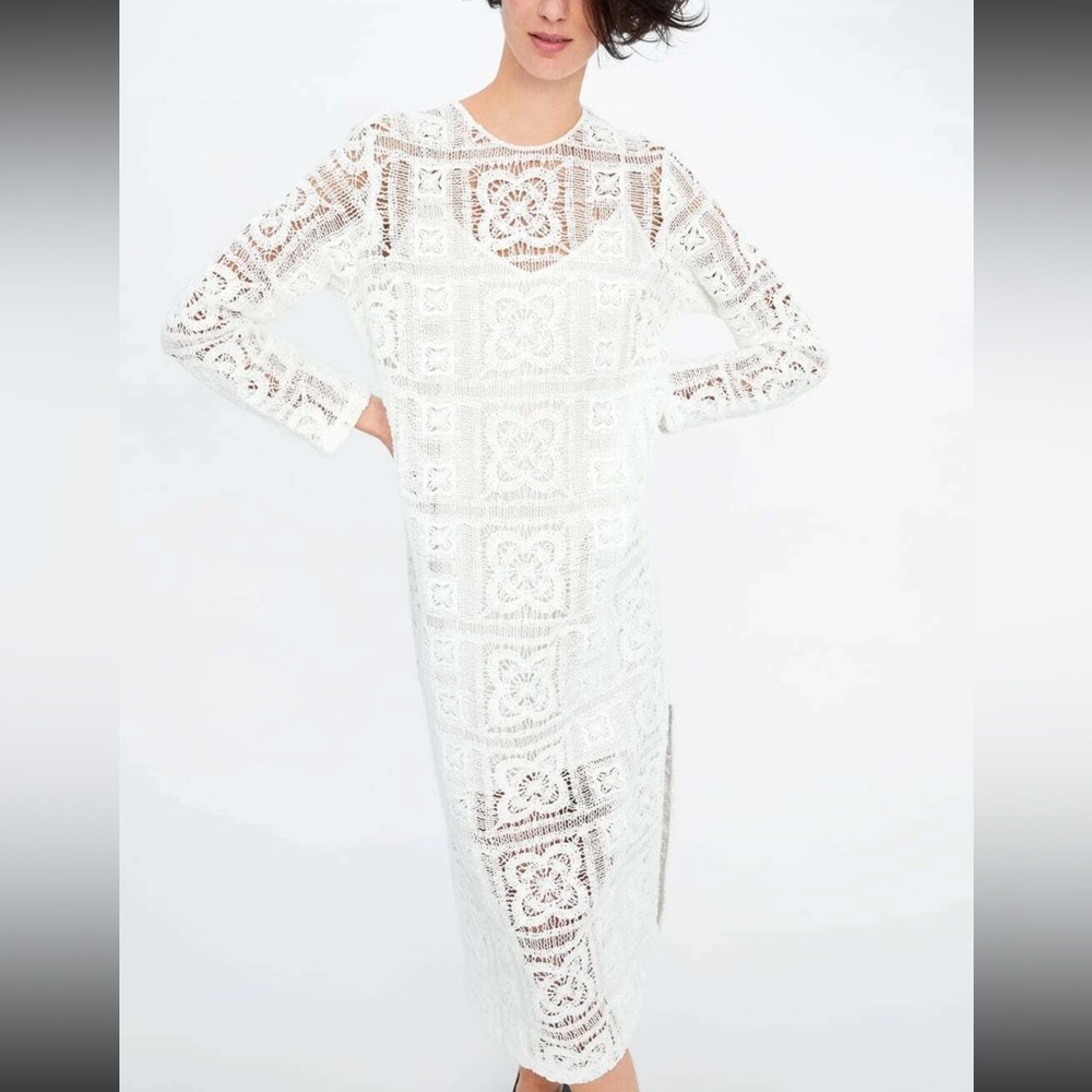 Zara boho crochet knit midi dress blogger favorite